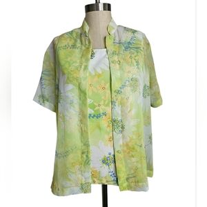 DRAPER'S & DAMON'S Lime Green Floral Sheer Top& Tank Set | SZ PM